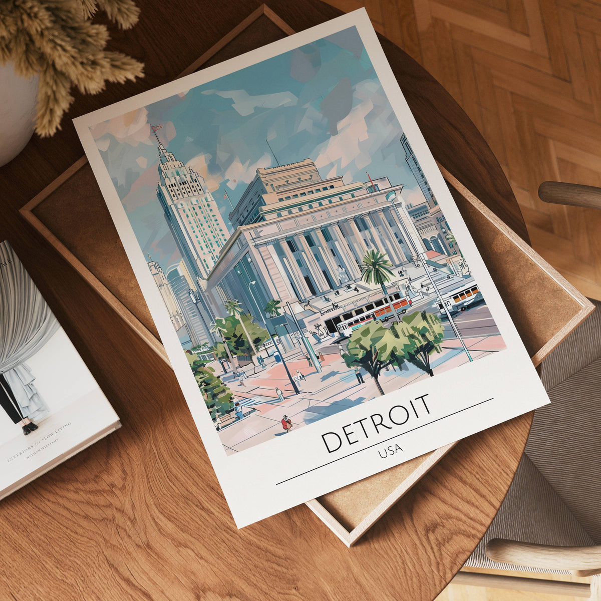 Detroit City Landmark poster visad rakt fram – Bozetto affisch i hög tryckkvalitet
