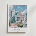 Detroit City Landmark – stilfullt konsttryck från Bozetto, tryckt på matt finpapper