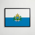 San Marino National Flag Poster i svart ram – stilren konsttryck som väggdekor från Bozetto