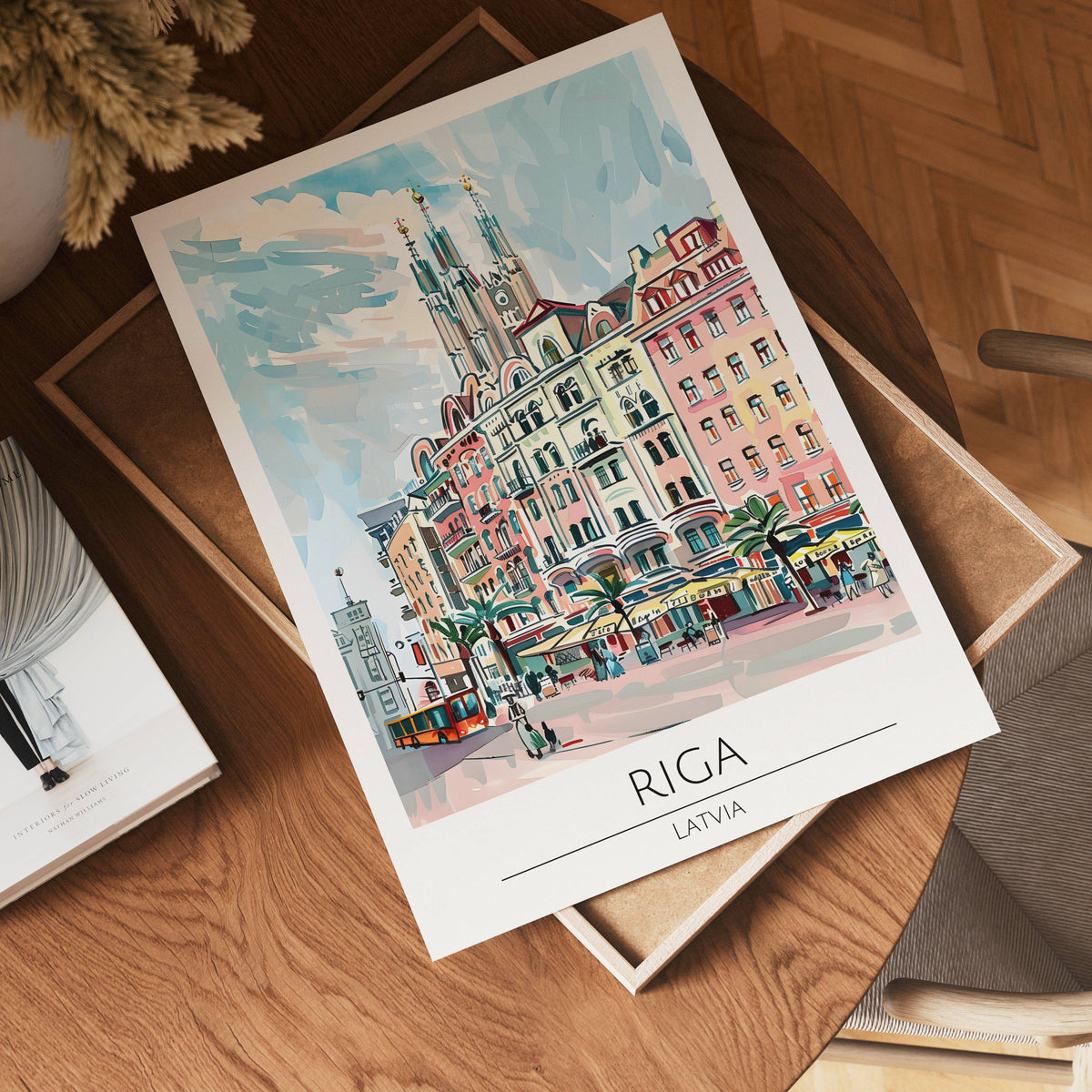Riga Old Town Skyline – stilfullt konsttryck från Bozetto, tryckt på matt finpapper