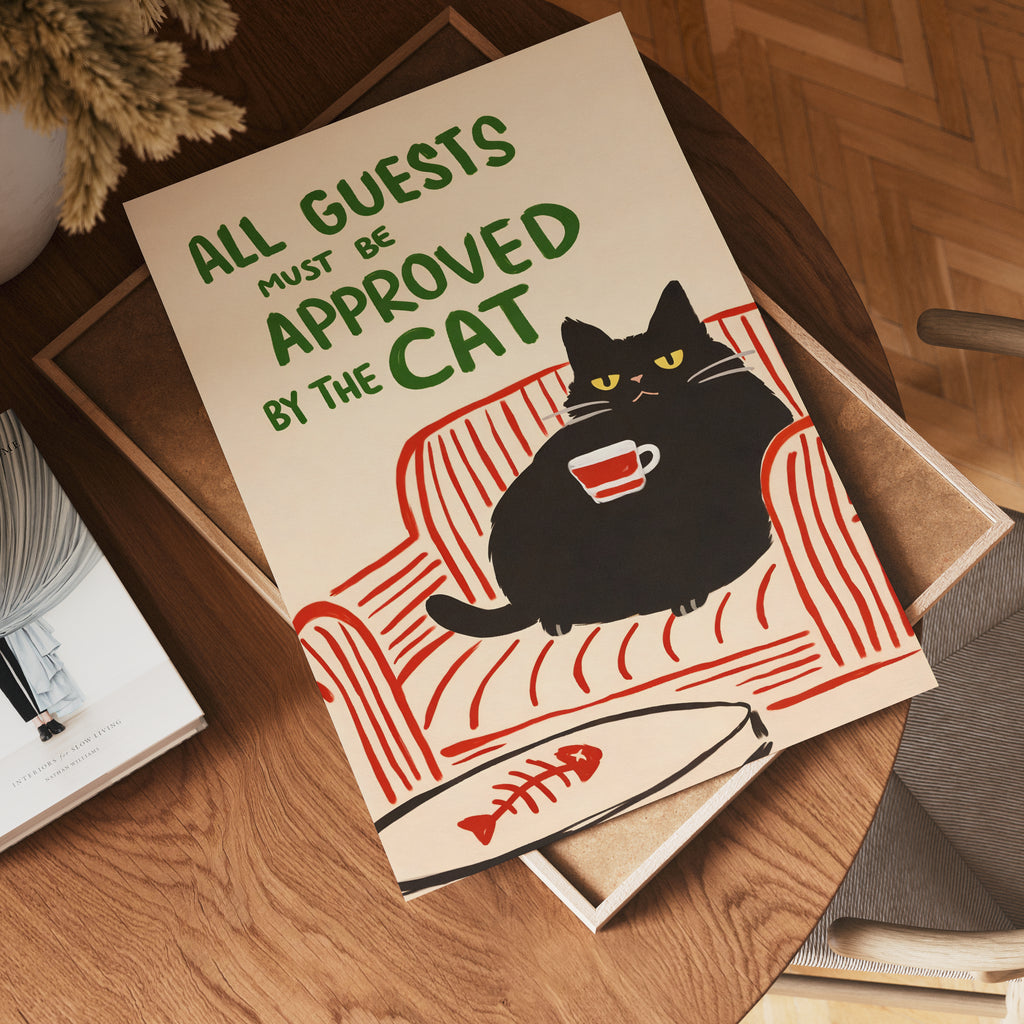 Approved by the Cat konsttryck på vit bakgrund – elegant Bozetto affisch för hemmet