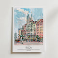 Storleksjämförelse för Riga Old Town Skyline affisch – Bozetto erbjuder flera format