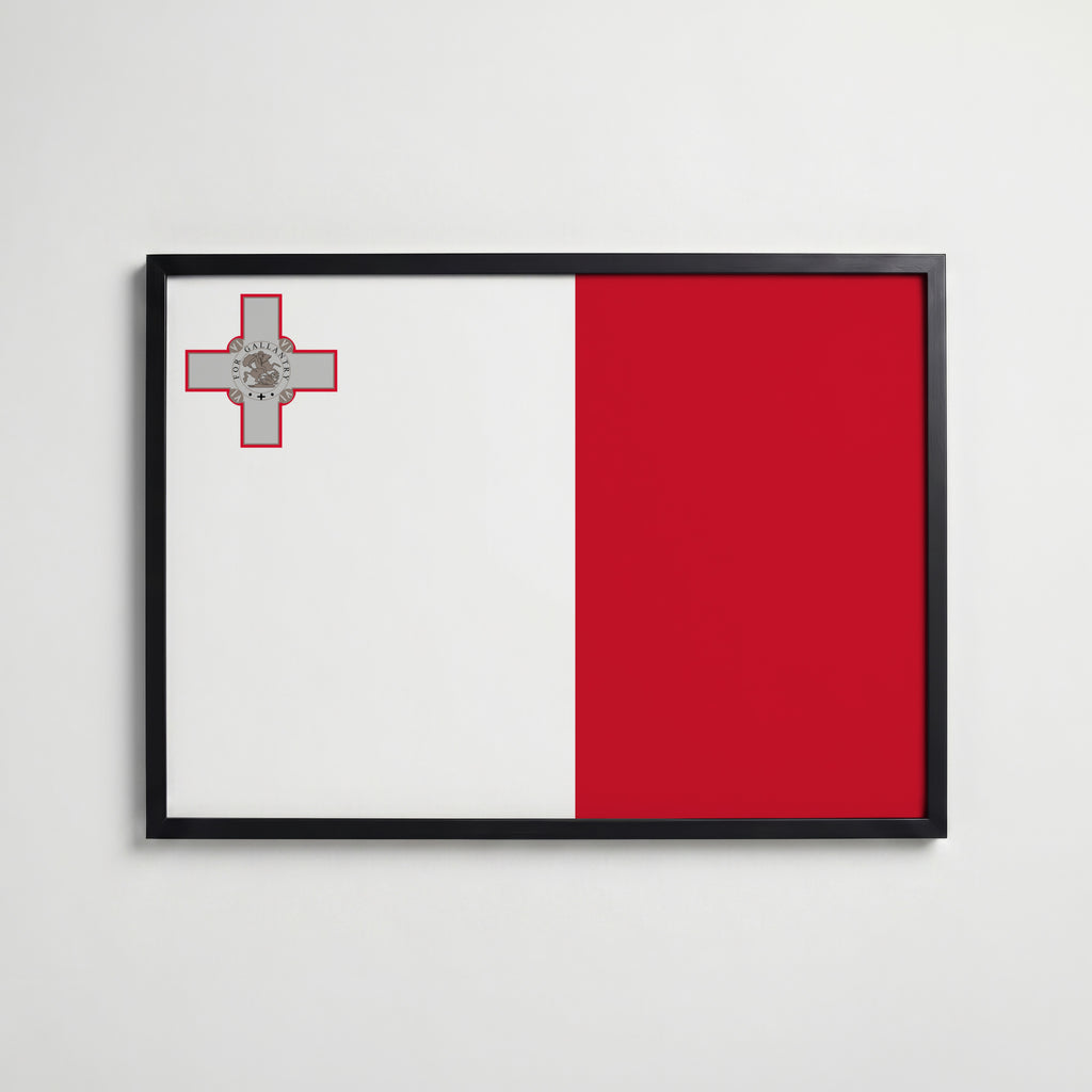 Malta National Flag Poster i svart ram – stilren konsttryck som väggdekor från Bozetto