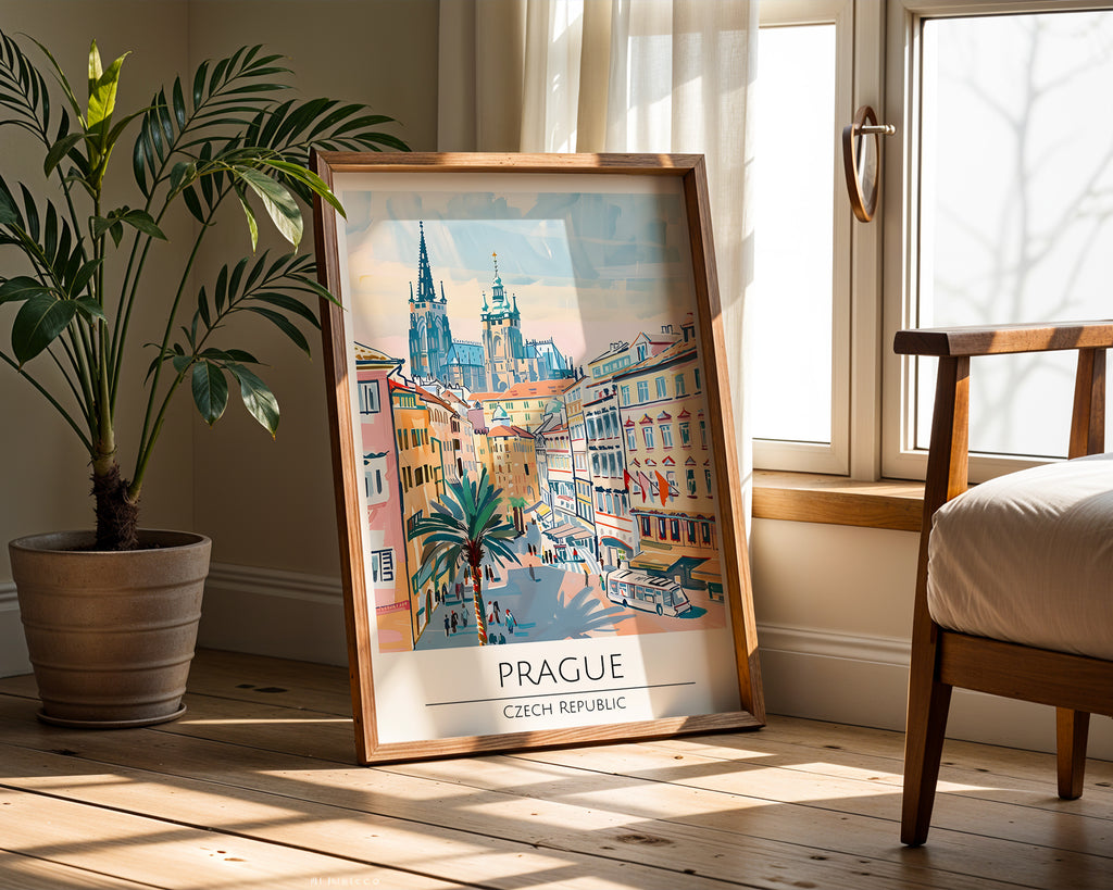 Mockup av Prague Old Town View affisch på vägg – köp enkelt hos Bozetto i hög kvalitet