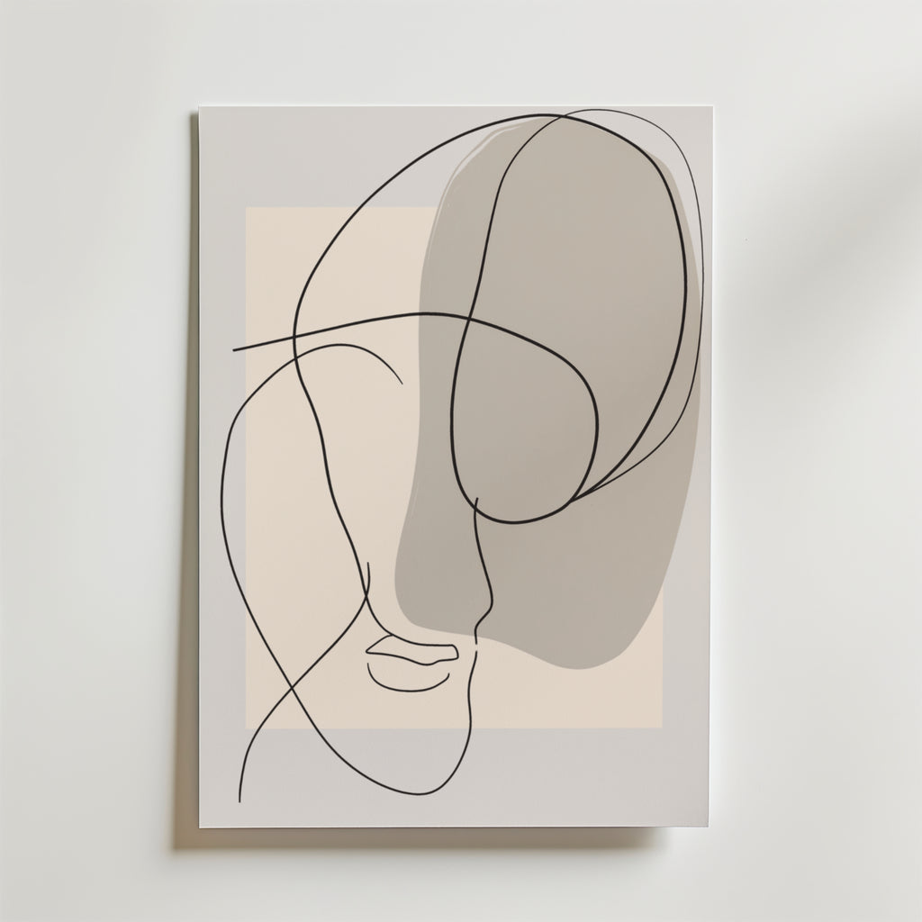 Beige Abstract Face Silhouette affisch på neutral bakgrund – poster från Bozetto