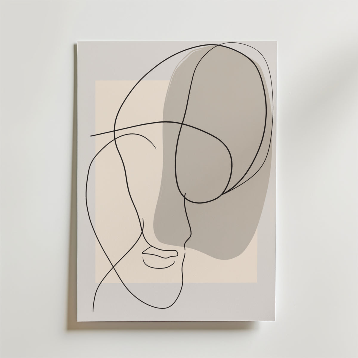 Beige Abstract Face Silhouette affisch på neutral bakgrund – poster från Bozetto