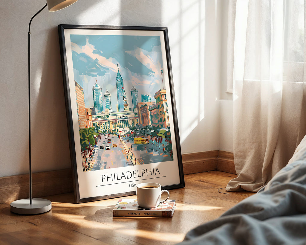 Mockup av Philadelphia City Hall View affisch på vägg – köp enkelt hos Bozetto i hög kvalitet