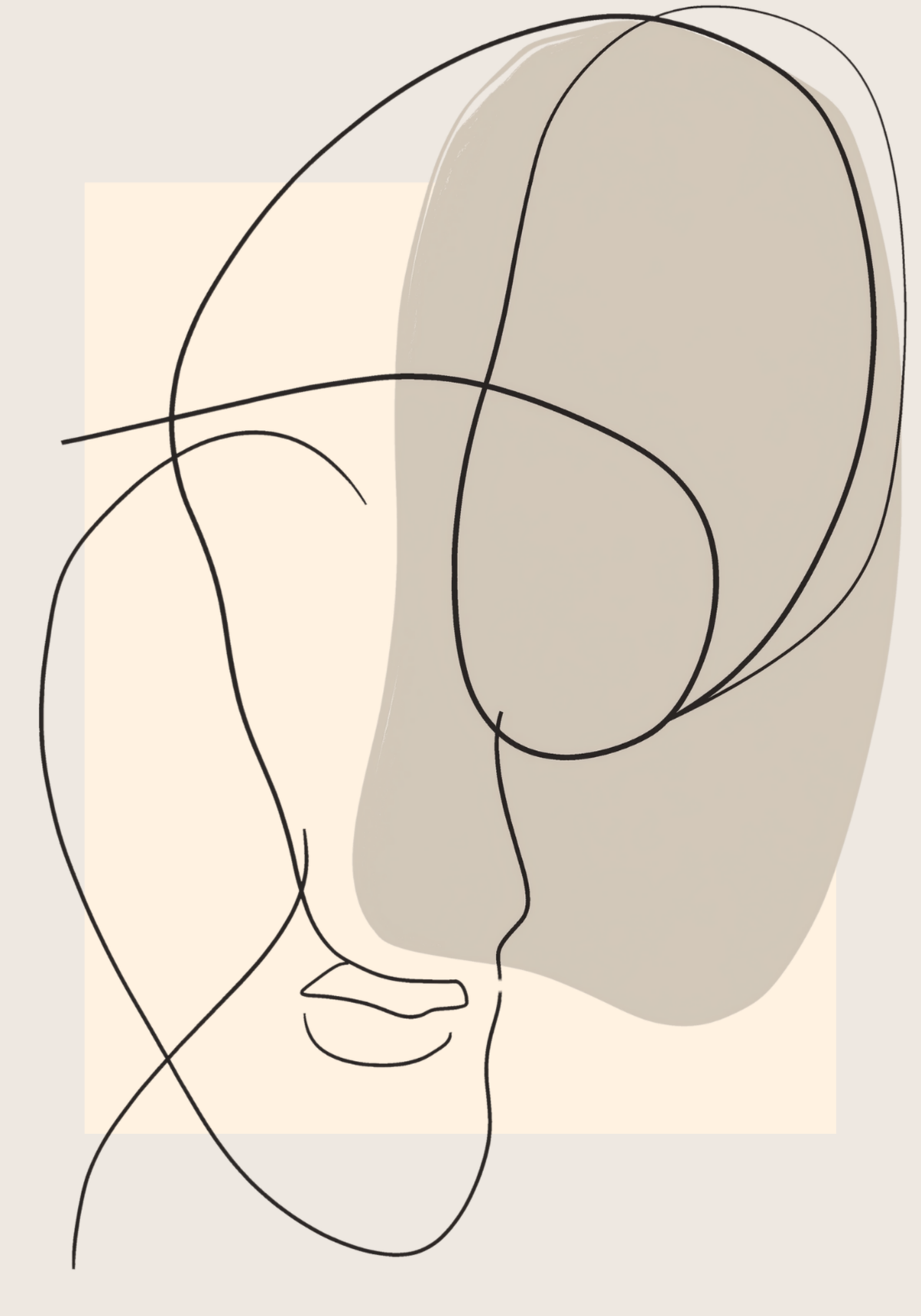 Beige Abstract Face Silhouette poster visad rakt fram – Bozetto affisch i hög tryckkvalitet