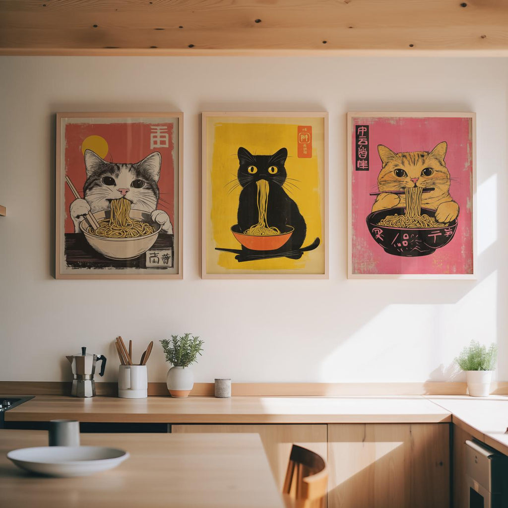 Bundle 3-pack Noodle Cat Trio – kuraterad postercollection som lyfter hemmet hos Bozetto