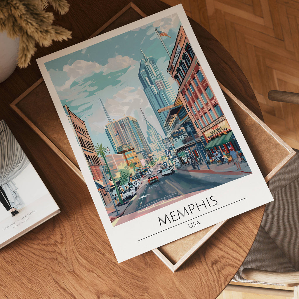 Memphis Downtown Skyline – affisch med stilfullt motiv från Bozetto i hög kvalitet