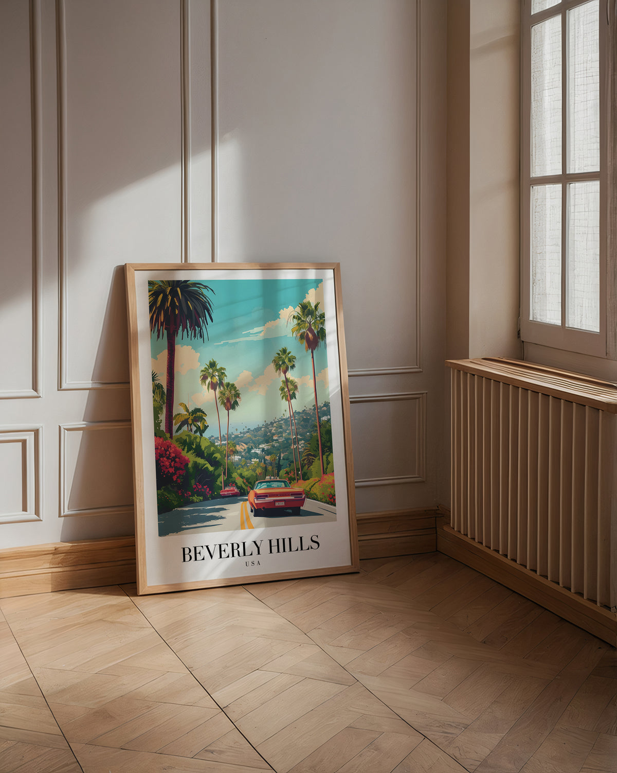 Väggmockup av The Beverly Hills affisch på ljus vägg – Bozetto konsttryck – nr 3