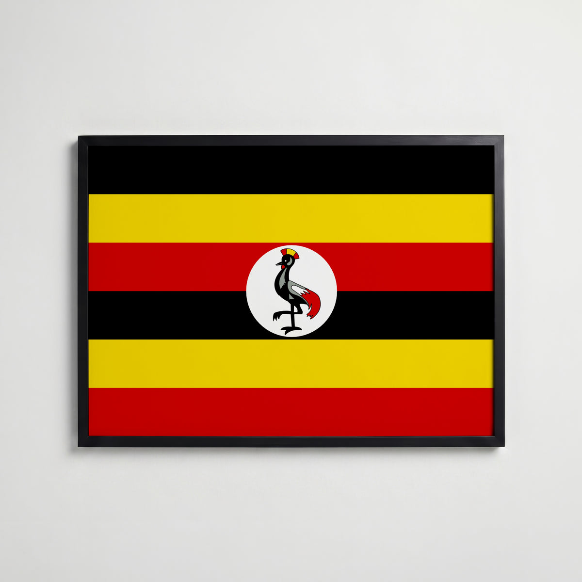 Uganda National Flag Poster i svart ram – stilren konsttryck som väggdekor från Bozetto