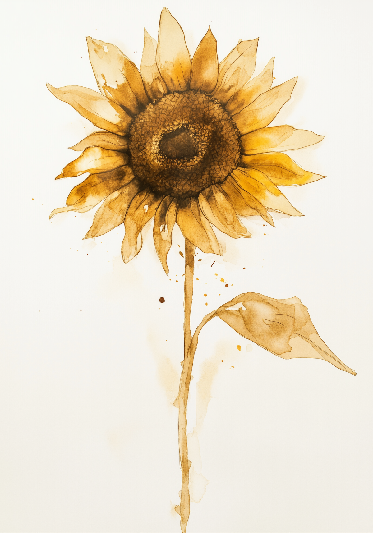 Watercolor sunflower Floral poster visad rakt fram – Bozetto affisch i hög tryckkvalitet