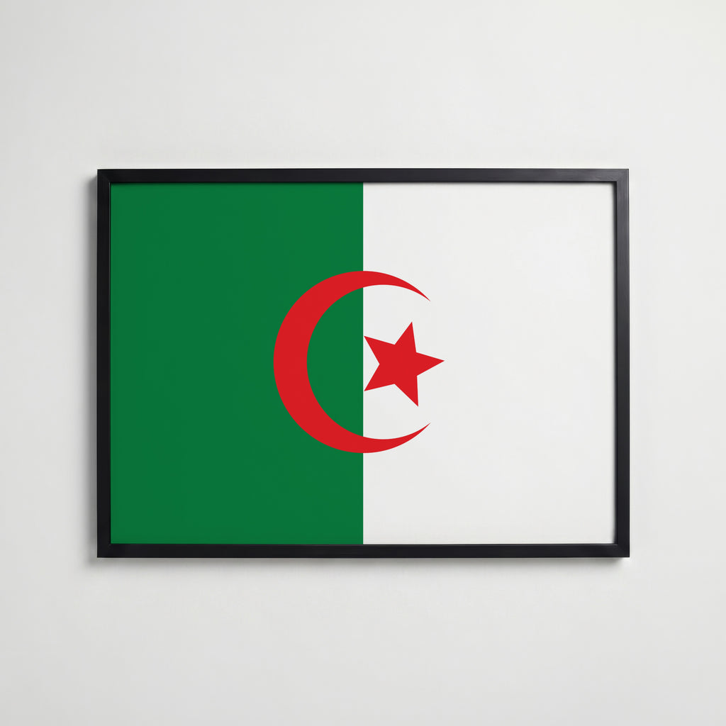 Algeria National Flag Poster i svart ram – stilren konsttryck som väggdekor från Bozetto