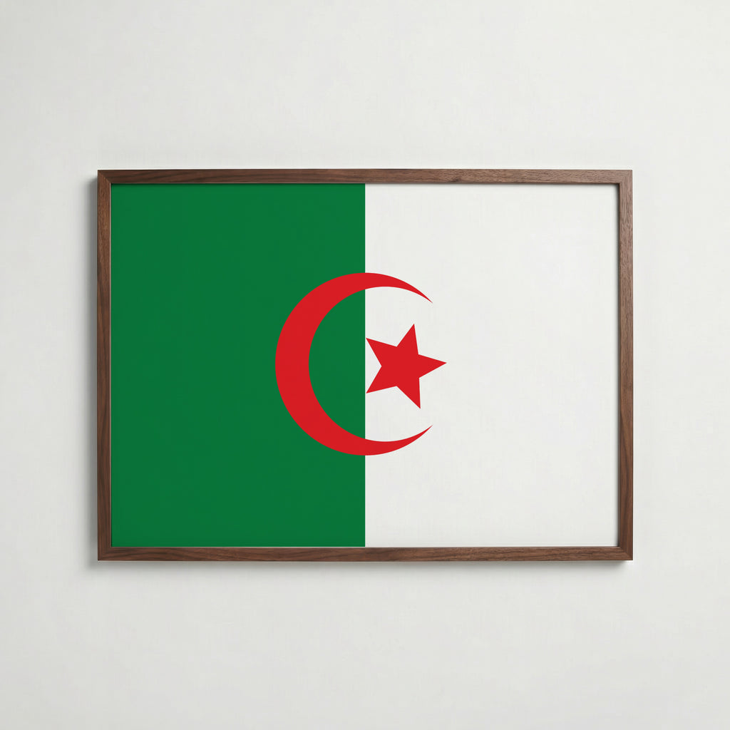 Algeria National Flag Poster i valnötsram – varm konstaffisch för hemmet från Bozetto