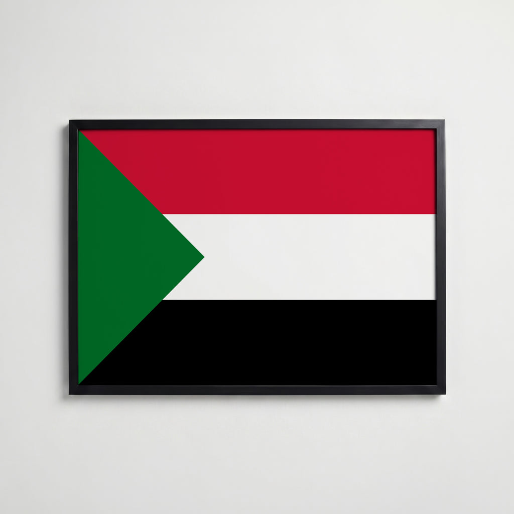 Sudan National Flag Poster i svart ram – stilren konsttryck som väggdekor från Bozetto