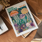 Yayoi Kusama Deep Sea Jellyfish poster visualiserad på vägg – stilren mockup från Bozetto