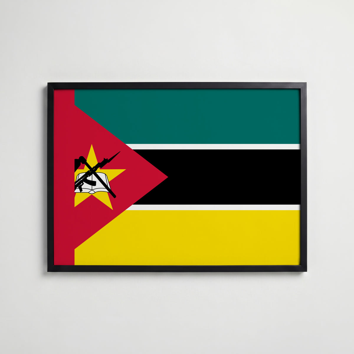 Mozambique National Flag Poster i svart ram – stilren konsttryck som väggdekor från Bozetto