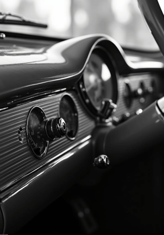 Old School Car Dashboard poster visad rakt fram – Bozetto affisch i hög tryckkvalitet