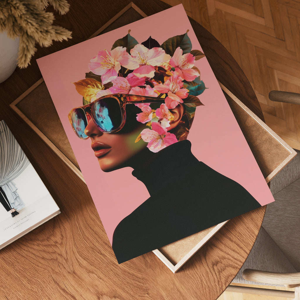 Floral Sunglasses Portrait – affisch med stilfullt motiv från Bozetto i hög kvalitet