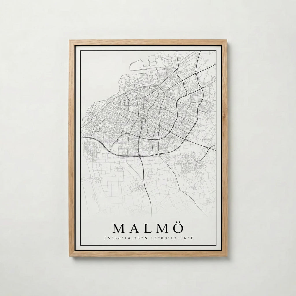 Malmö Karta poster i flera storlekar – jämför mått och välj rätt hos Bozetto i hög tryckkvalitet