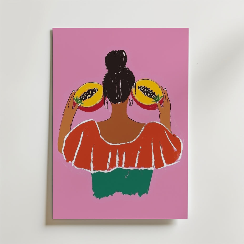 Tropical Papaya Girl – stilfullt konsttryck från Bozetto, tryckt på matt finpapper