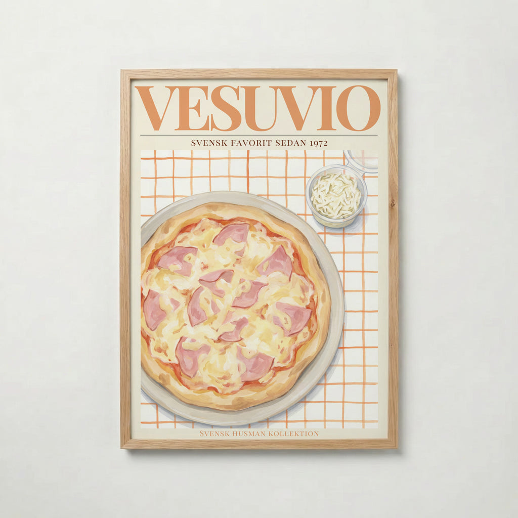 Vesuvio poster inramad i ljus ekram med naturligt träutseende – från Bozetto i hög tryckkvalitet