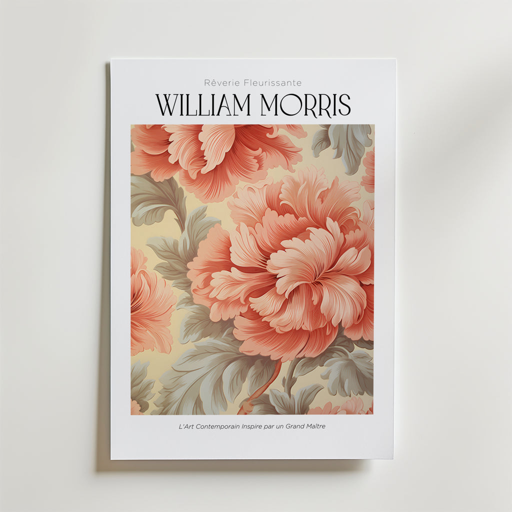 William Morris Coral Peony – stilfullt konsttryck från Bozetto, tryckt på matt finpapper