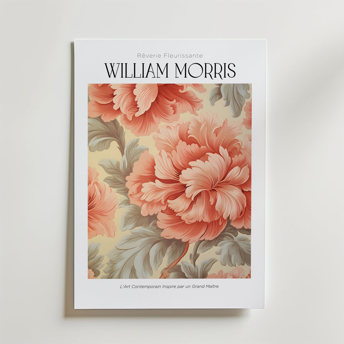 William Morris Coral Peony – stilfullt konsttryck från Bozetto, tryckt på matt finpapper