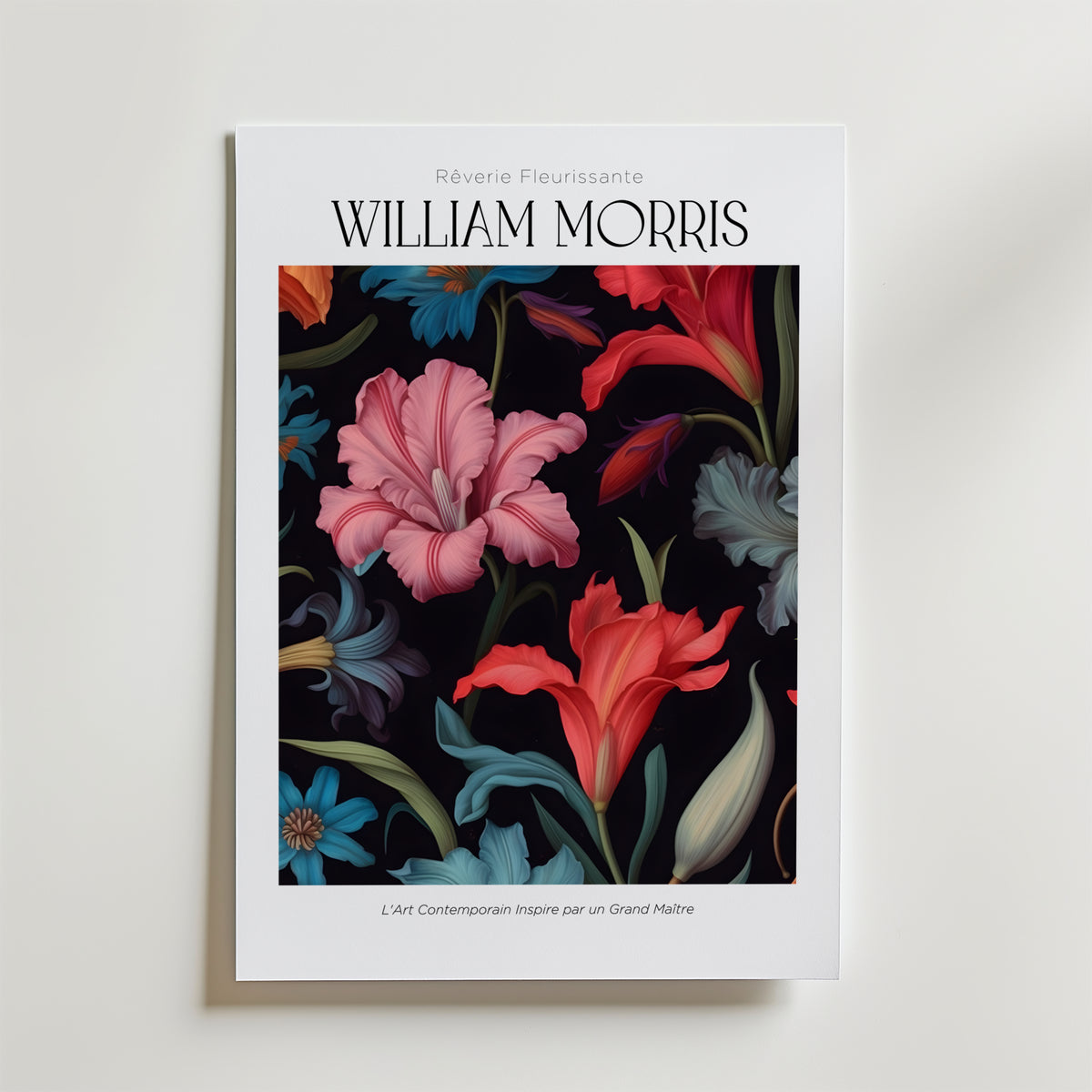 William Morris Midnight Bloom – stilfullt konsttryck från Bozetto, tryckt på matt finpapper