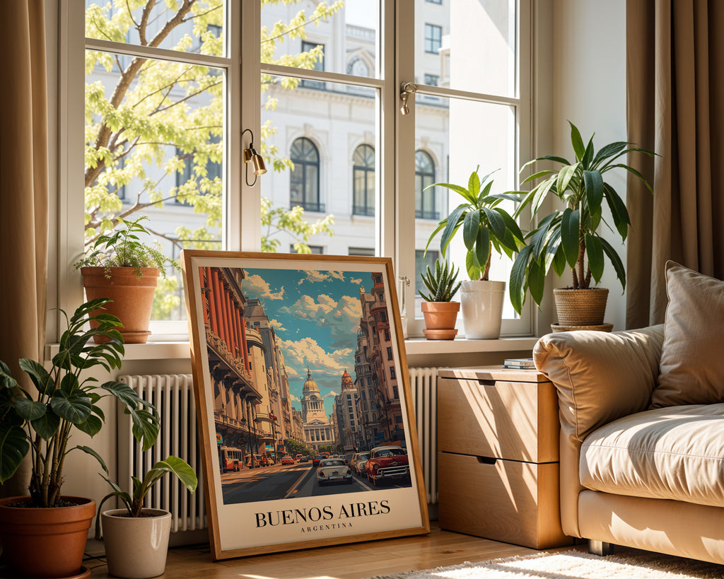 Väggmockup med Where Time Walks In Buenos – köp enkelt hos Bozetto affisch i hög kvalitet