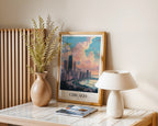 Chicago Skyline Reflections poster visualiserad på vägg – från Bozetto i hög kvalitet