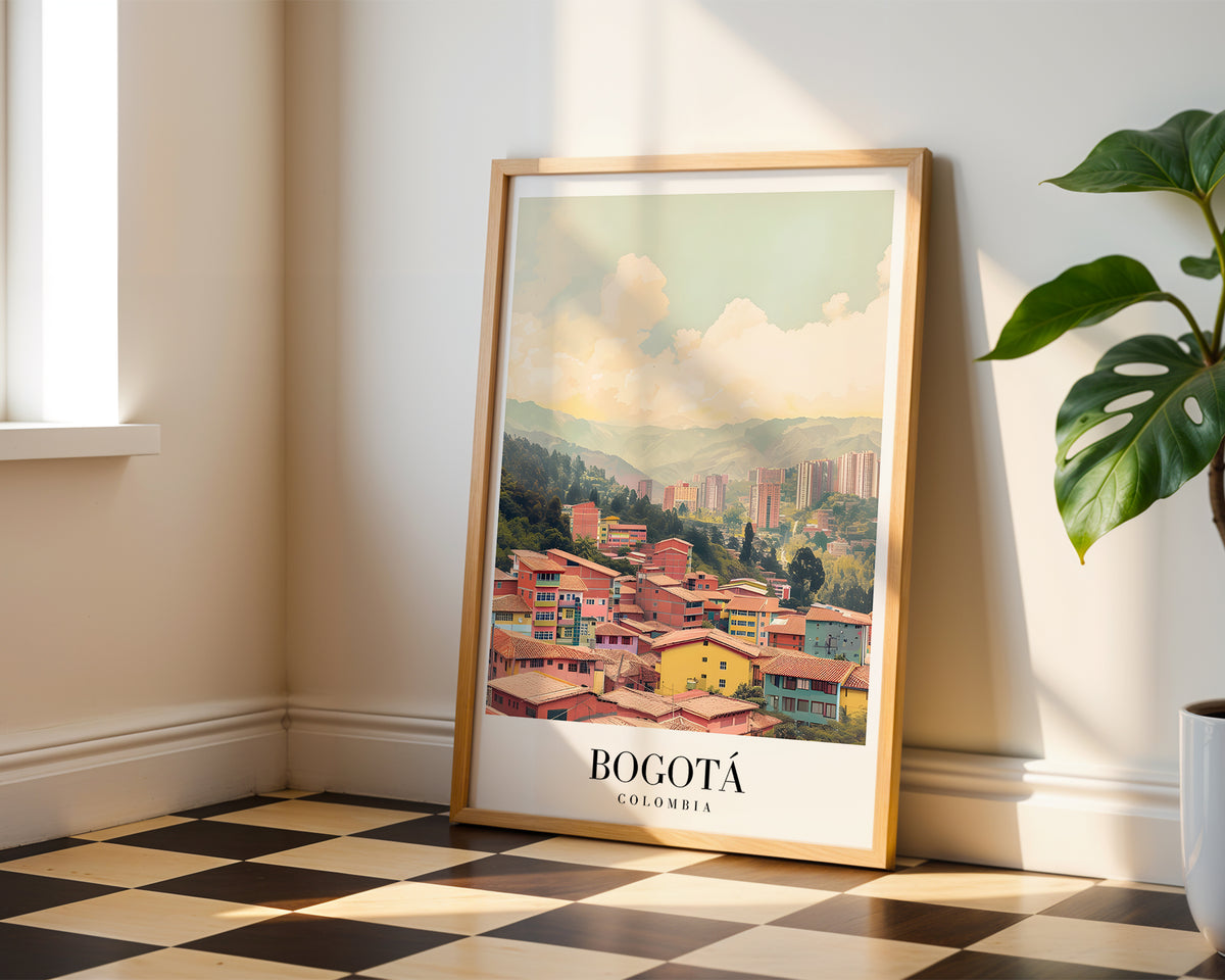 Mockup av Colors Of Bogotá affisch på vägg – köp enkelt hos Bozetto i hög kvalitet