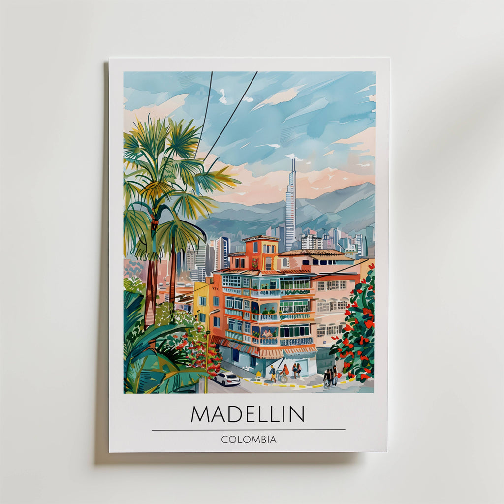 Medellín Skyline & Color – stilfullt konsttryck från Bozetto, tryckt på matt finpapper