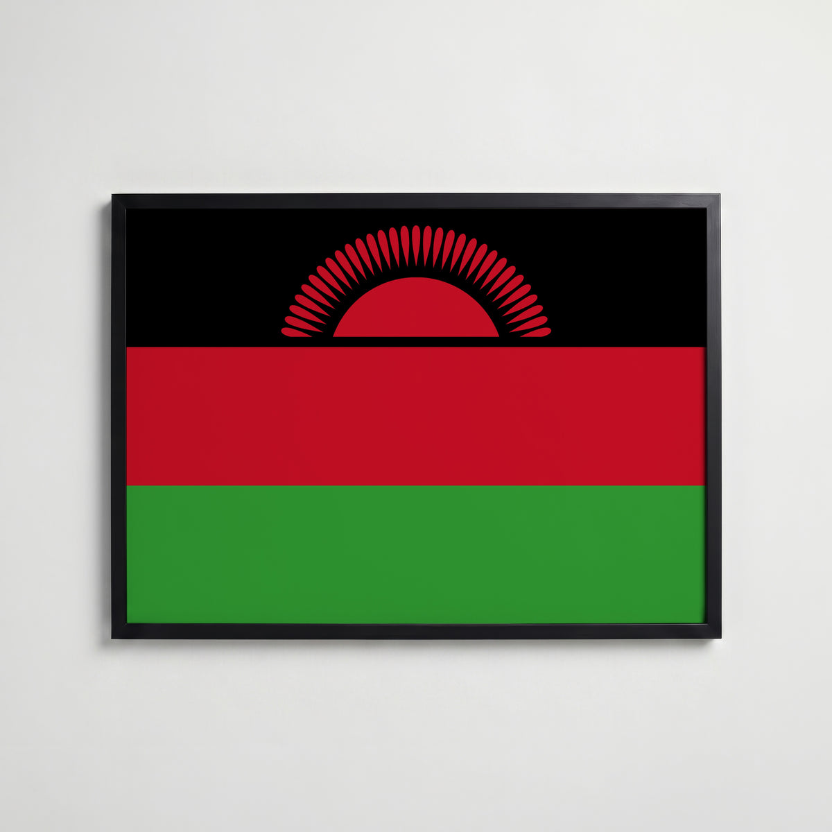 Malawi National Flag Poster i svart ram – stilren konsttryck som väggdekor från Bozetto