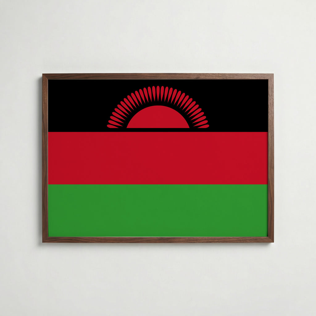 Malawi National Flag Poster i valnötsram – varm konstaffisch för hemmet från Bozetto
