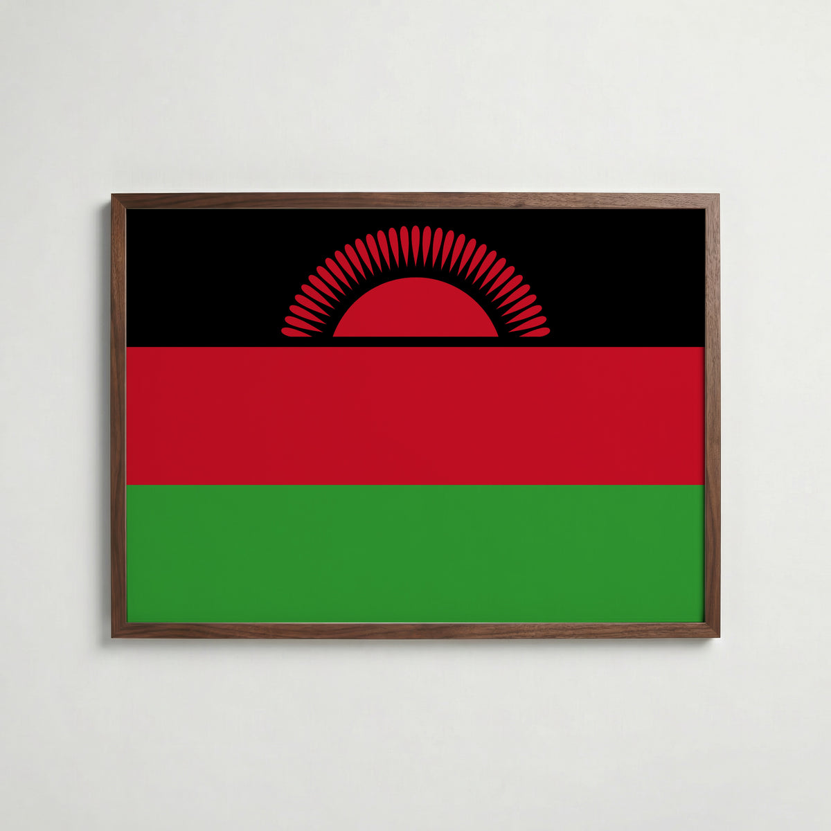 Malawi National Flag Poster i valnötsram – varm konstaffisch för hemmet från Bozetto