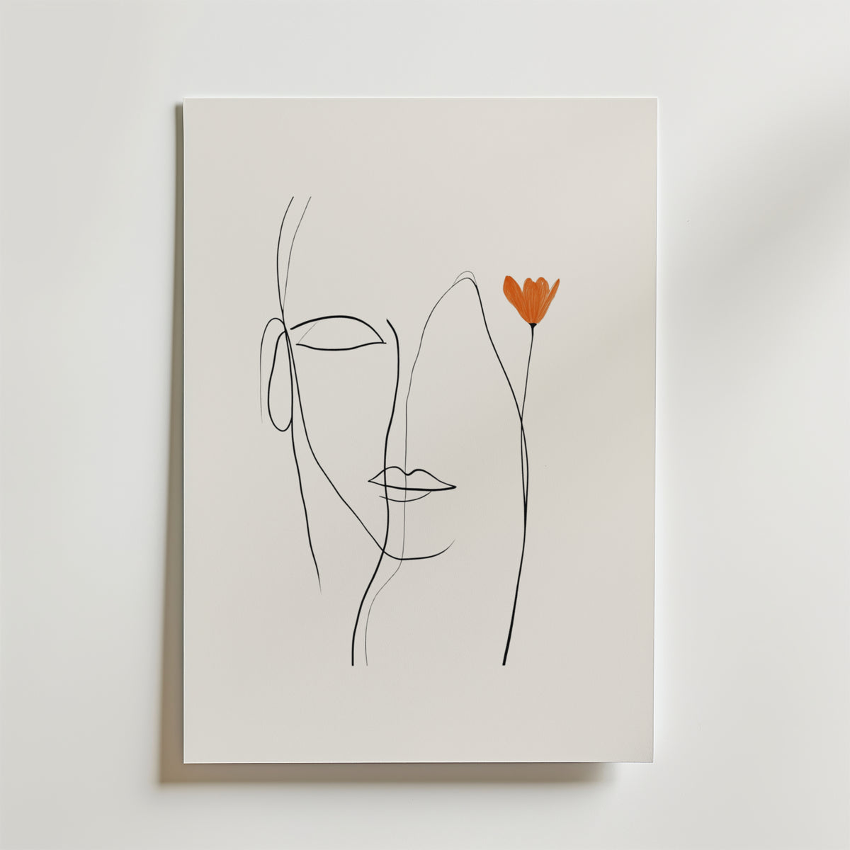 Orange Flower Line Face – stilfullt konsttryck från Bozetto, tryckt på matt finpapper