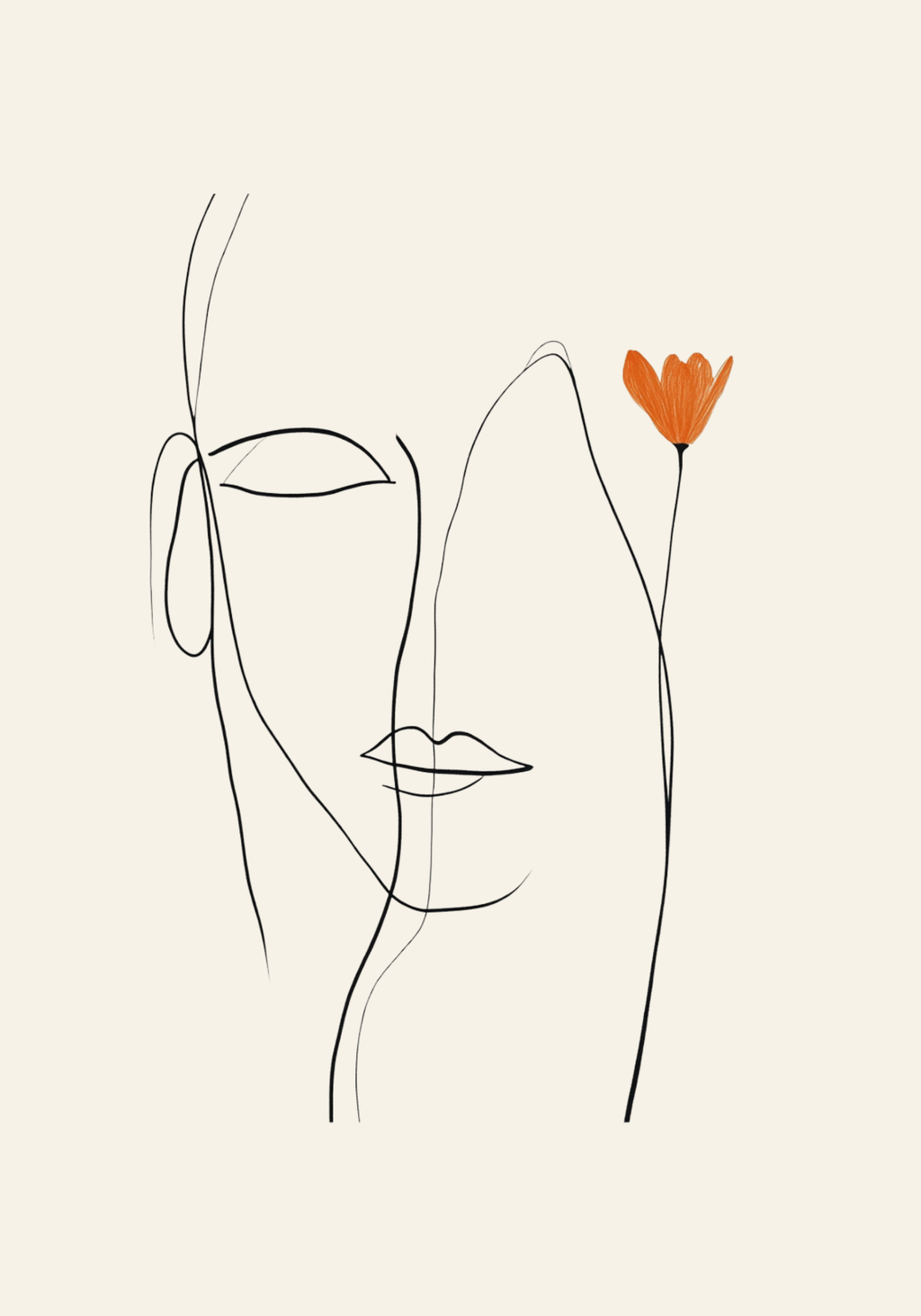 Orange Flower Line Face poster visad rakt fram – Bozetto affisch i hög tryckkvalitet