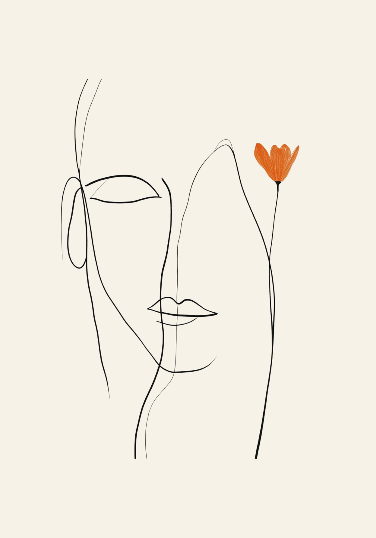 Orange Flower Line Face poster visad rakt fram – Bozetto affisch i hög tryckkvalitet