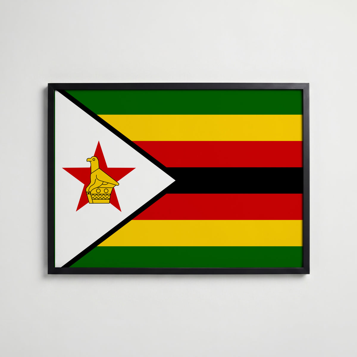 Zimbabwe National Flag Poster i svart ram – stilren konsttryck som väggdekor från Bozetto
