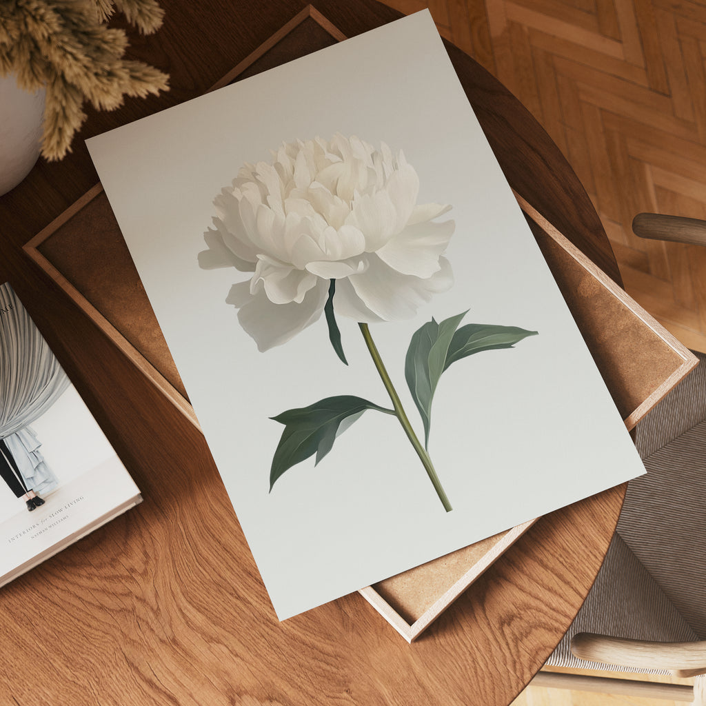 White peony poster visad rakt fram – Bozetto affisch i hög tryckkvalitet i hög tryckkvalitet