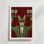 Champagne Cat affisch inramad i neutral ram – se hur konsttrycket ser ut, Bozetto
