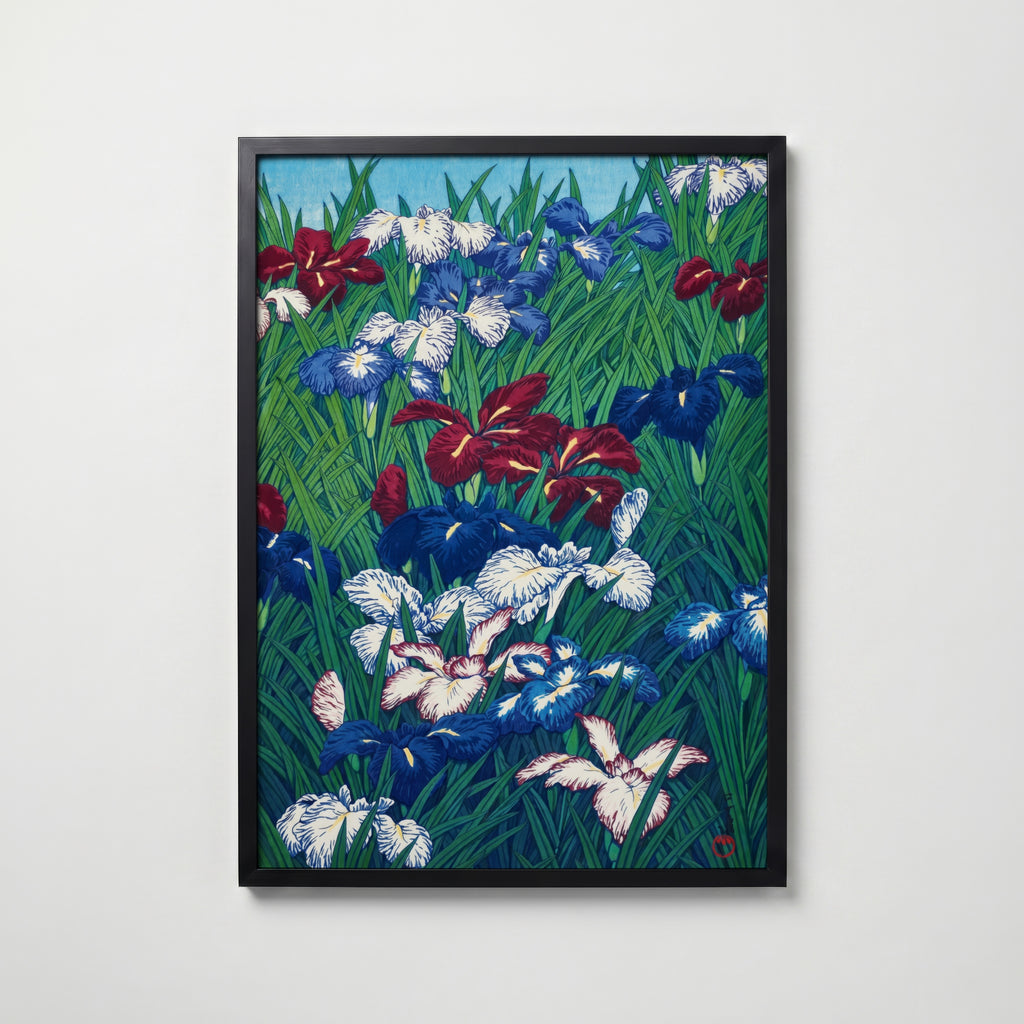 Ayame (Iris) Kawase Hasui i svart ram på vägg – köp enkelt hos Bozetto affisch i hög kvalitet