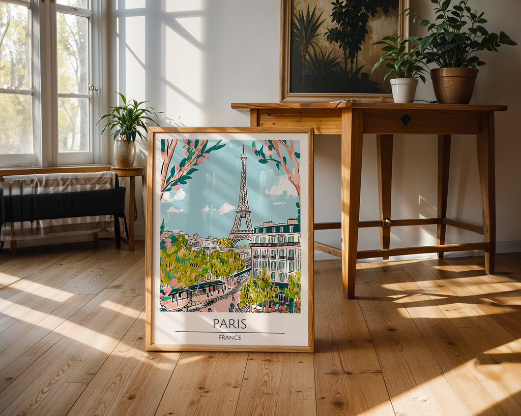 Mockup av Eiffel Tower View affisch på vägg – köp enkelt hos Bozetto i hög kvalitet