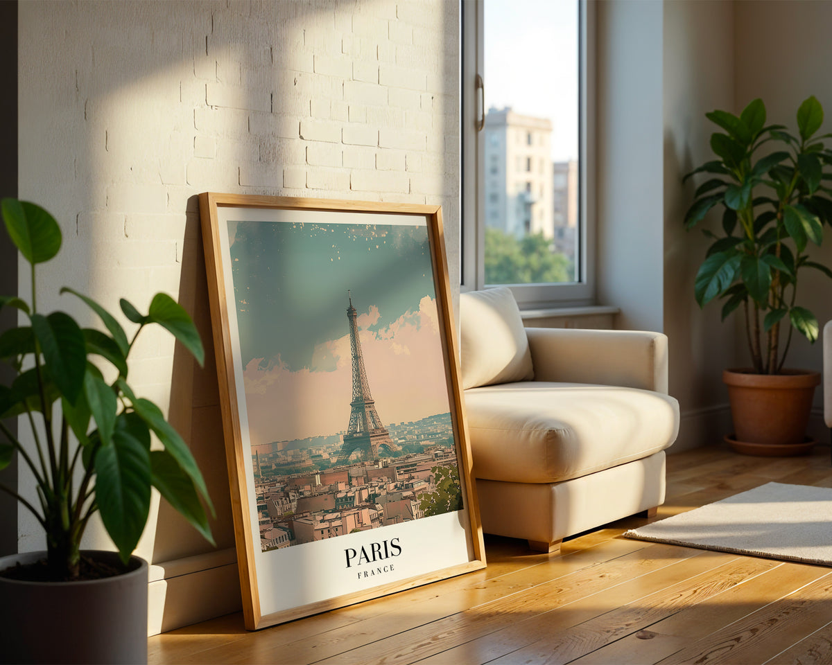 The Paris poster visualiserad på vägg – se rätt storlek med mockup från Bozetto i hög tryckkvalitet