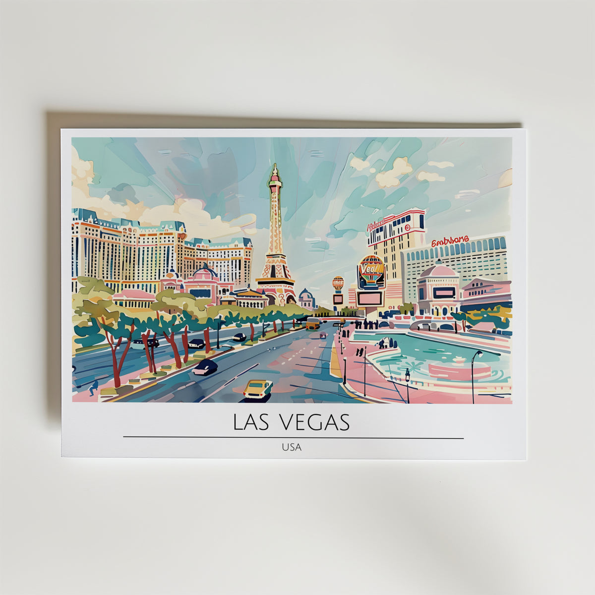 Las Vegas Cityscape – stilfullt konsttryck från Bozetto, tryckt på matt finpapper