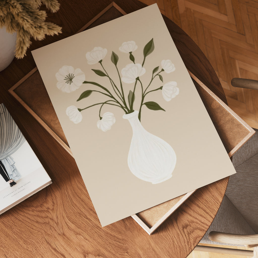 Minimalist Floral White Vase – affisch med stilfullt motiv från Bozetto i hög kvalitet