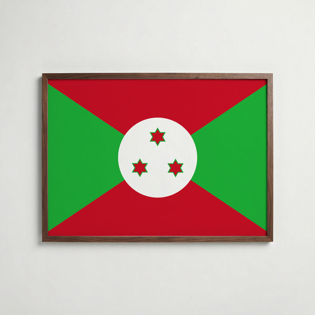 Burundi National Flag Poster i valnötsram – varm konstaffisch för hemmet från Bozetto