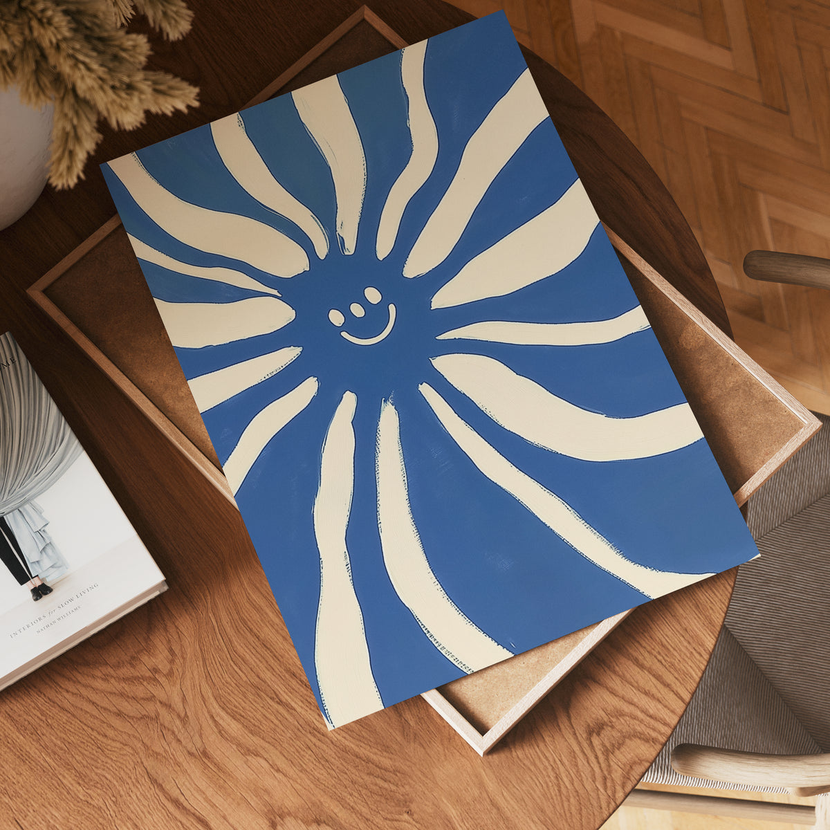 Abstract blue and white sun – affisch med stilfullt motiv från Bozetto i hög kvalitet